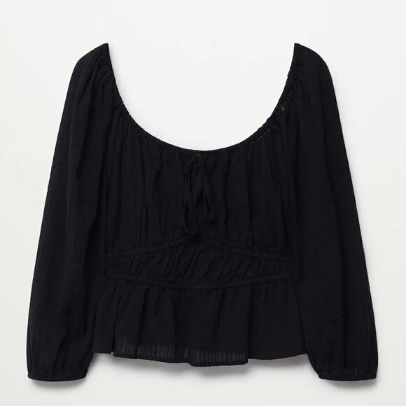 New Mango Gathered Cotton Top Blouse - Picture 4 of 8